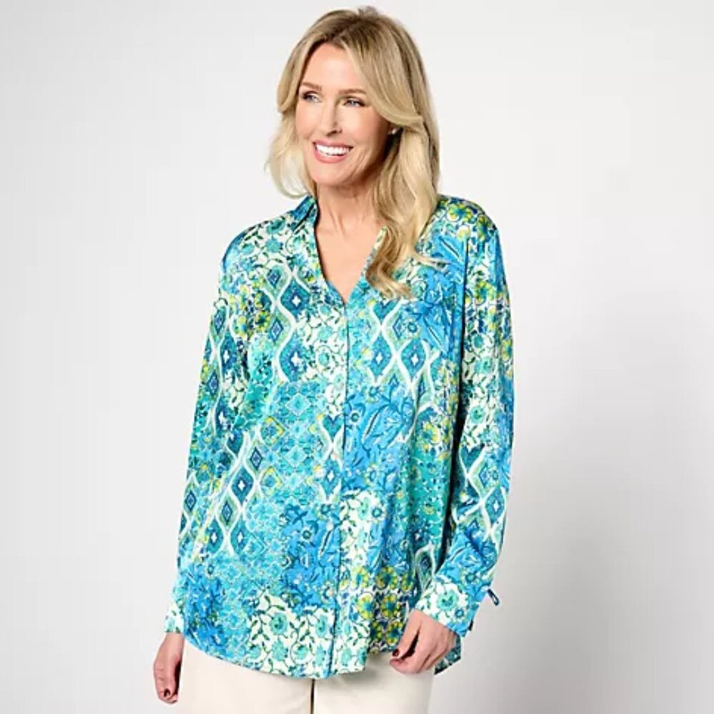 SUSAN GRAVER Charmuse Blue Shirt Blouse Size 2X